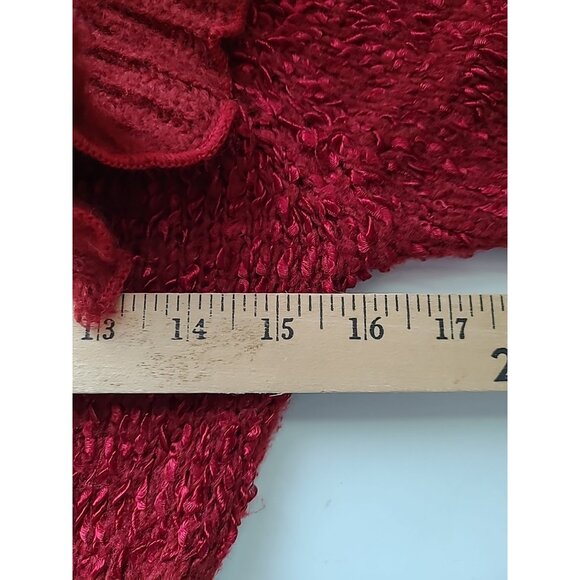Womens Long Ruffle Cardigan Sweater S Metallic Red Horn Toggle Button - Picture 6 of 11